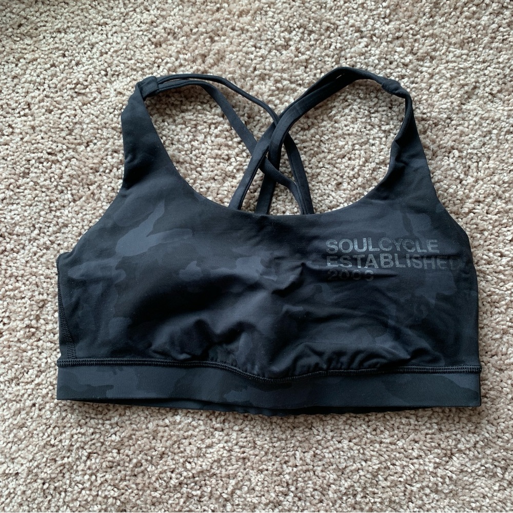Lululemon Energy Bra Size 8 Black Incognito Camo Soul Cycle Luxtreme W2AAJS